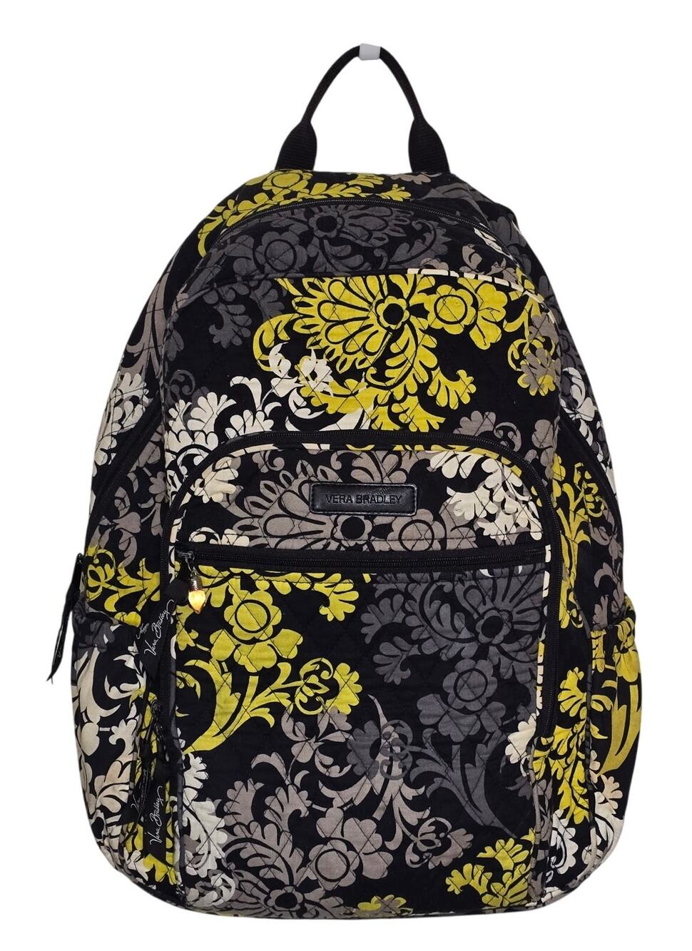 Vera Bradley Backpack Baroque Paisley Floral Black Yellow Work School Travel EUC